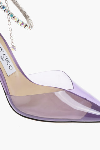 Pvc SAEDA Ankle-Strap Pumps Embellished with Crystals Heel 11cm