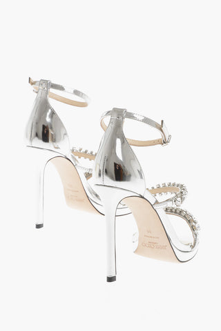 Metallic Leather BING Ankle-Strap Sandals Embellished with Crystals Heel 10.5cm