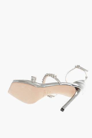 Metallic Leather BING Ankle-Strap Sandals Embellished with Crystals Heel 10.5cm