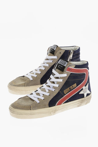 Vintage Effect Suede SLIDE CLASSIC Sneakers with Side Zip