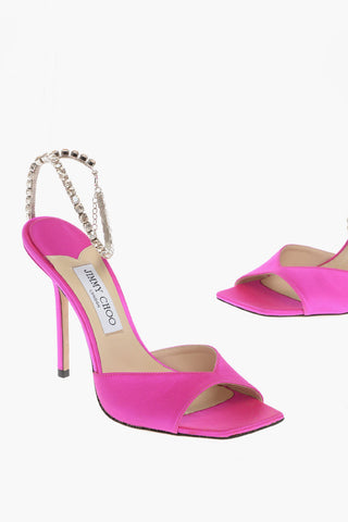 Satin Ankle-Strap SAEDA Sandals Embellished with Crystals Heel 11.5cm