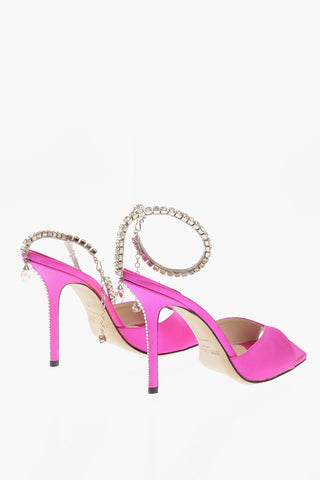 Satin Ankle-Strap SAEDA Sandals Embellished with Crystals Heel 11.5cm