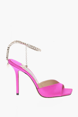 Satin Ankle-Strap SAEDA Sandals Embellished with Crystals Heel 11.5cm
