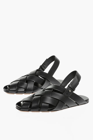 Sandali In Pelle Intrecciata Con Conturino