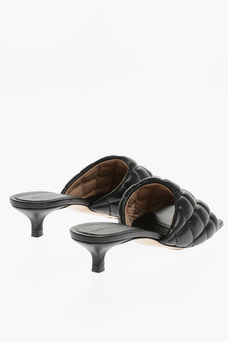 Open Toe Quilted Leather Mules 4cm