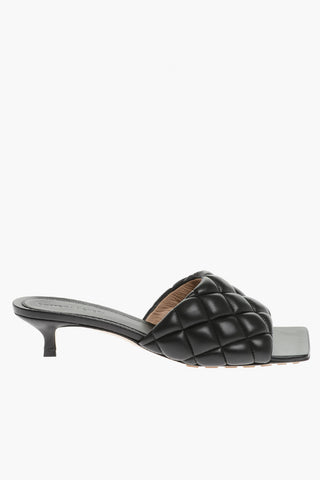 Open Toe Quilted Leather Mules 4cm