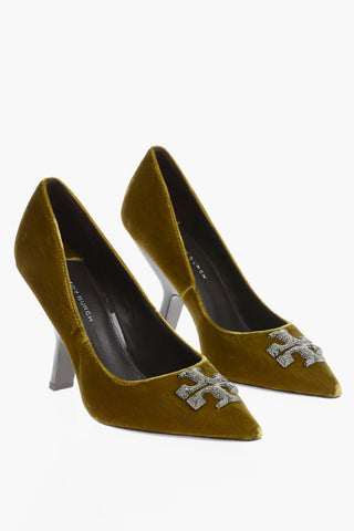 Velvet ELEANOR PAVE Pumps with Rhinestone Logo 10cm