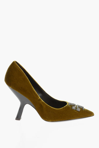 Velvet ELEANOR PAVE Pumps with Rhinestone Logo 10cm