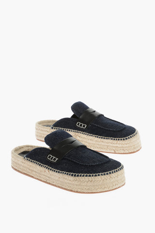 Mules in Denim con Suola in Rafia