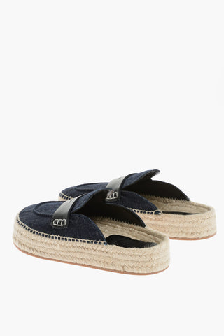 Mules in Denim con Suola in Rafia