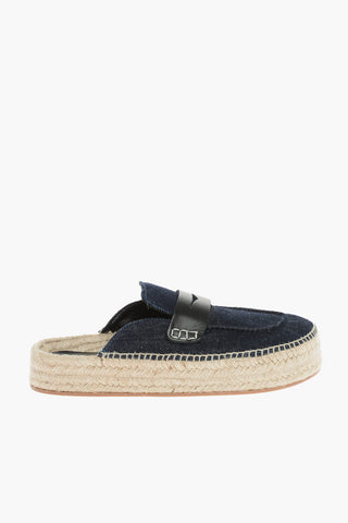 Mules in Denim con Suola in Rafia