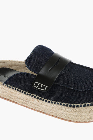 Mules in Denim con Suola in Rafia