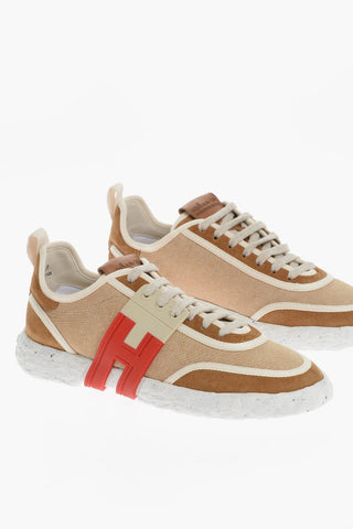Twill and Suede 3R Low Top Sneakers with Rubber Monogram