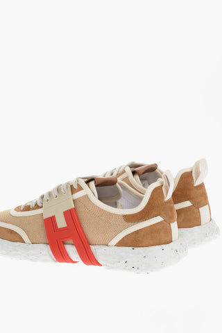 Twill and Suede 3R Low Top Sneakers with Rubber Monogram