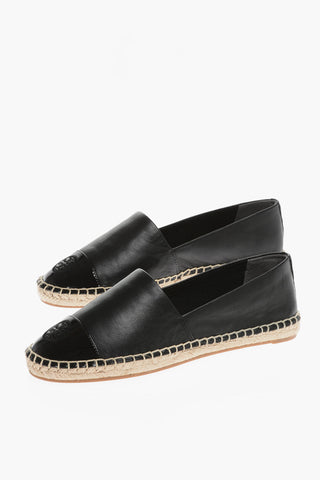 Leather Espadrilles with Patent Toe