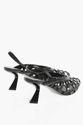 Rhinestone Embellished Soft Leather Slingback Pumps with Spool Heel 7cm