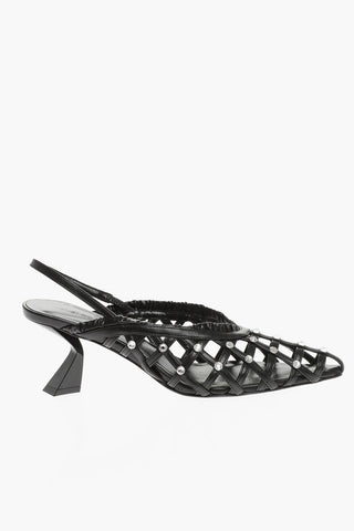 Rhinestone Embellished Soft Leather Slingback Pumps with Spool Heel 7cm