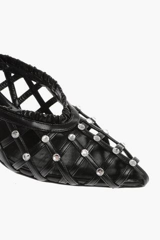 Rhinestone Embellished Soft Leather Slingback Pumps with Spool Heel 7cm