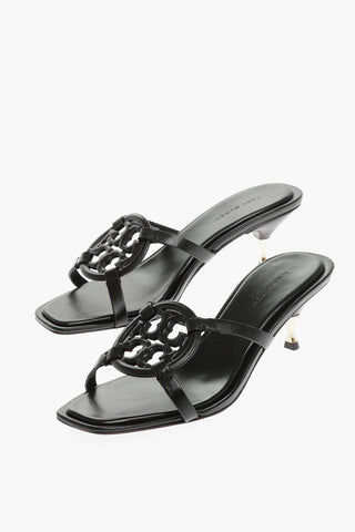 Leather Sandals with Cut-Out Logo 7cm