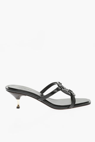 Leather Sandals with Cut-Out Logo 7cm