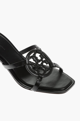 Leather Sandals with Cut-Out Logo 7cm