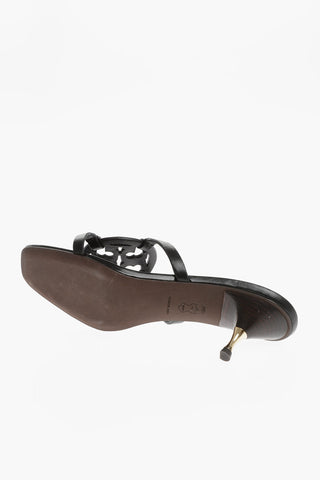 Leather Sandals with Cut-Out Logo 7cm
