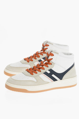 Leather and Suede BASKER High-Top Sneakers with Contrasting Laces