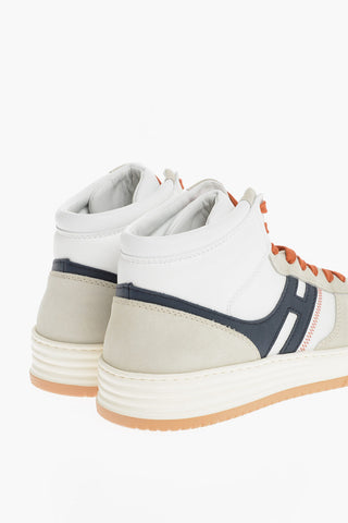 Leather and Suede BASKER High-Top Sneakers with Contrasting Laces