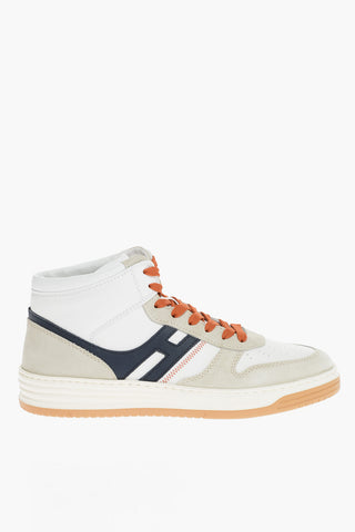 Leather and Suede BASKER High-Top Sneakers with Contrasting Laces