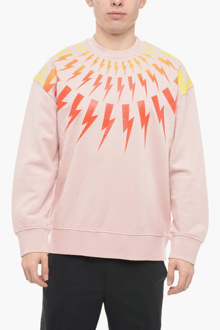 Crew Neck Sweatshirt FAIR-ISLE THUNDERBOLT with Degradé Print