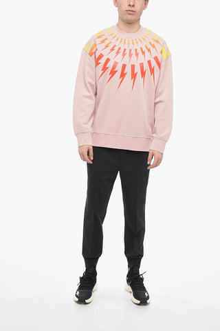 Crew Neck Sweatshirt FAIR-ISLE THUNDERBOLT with Degradé Print