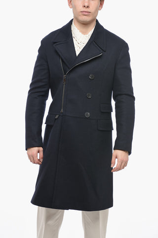 Slim Fit Double Breasted Coat with Zip Closure