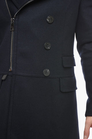 Slim Fit Double Breasted Coat with Zip Closure