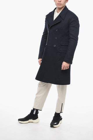Slim Fit Double Breasted Coat with Zip Closure