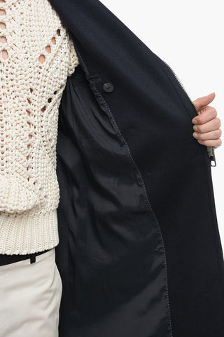 Slim Fit Double Breasted Coat with Zip Closure