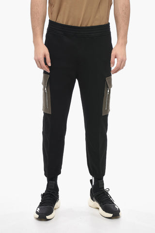 Joggers Cargo in Cotone Garzato con Tasche a Contrasto