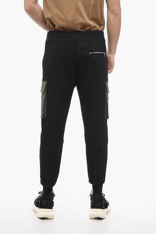 Joggers Cargo in Cotone Garzato con Tasche a Contrasto