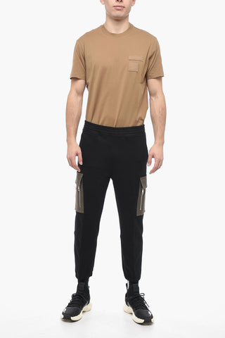 Joggers Cargo in Cotone Garzato con Tasche a Contrasto