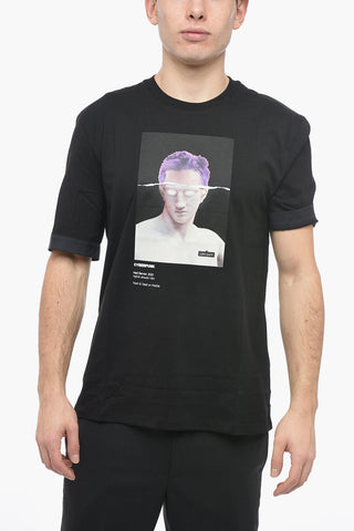 Slim Fit CYBER Punk Crew-Neck T-shirt with Popeline Details