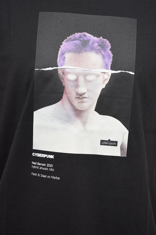 Slim Fit CYBER Punk Crew-Neck T-shirt with Popeline Details