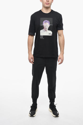 Slim Fit CYBER Punk Crew-Neck T-shirt with Popeline Details