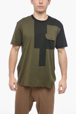 Crew Neck ABSTRACT Color Block T-Shirt with Breast-pocket