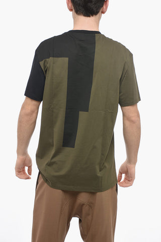 Crew Neck ABSTRACT Color Block T-Shirt with Breast-pocket
