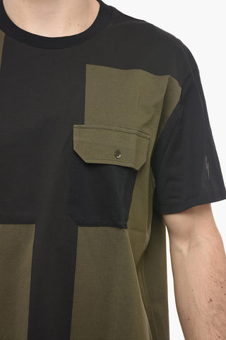Crew Neck ABSTRACT Color Block T-Shirt with Breast-pocket