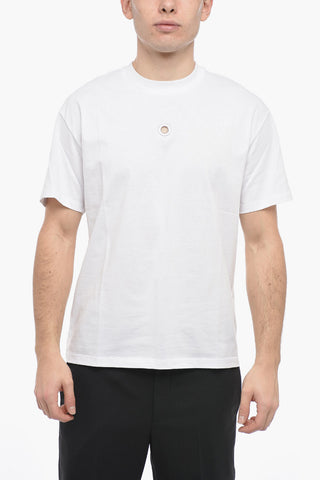 Crew Neck EYELET T-Shirt with Decorative Detail