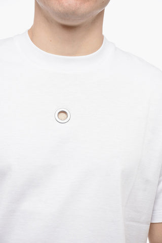 Crew Neck EYELET T-Shirt with Decorative Detail
