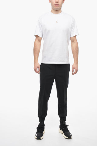 Crew Neck EYELET T-Shirt with Decorative Detail
