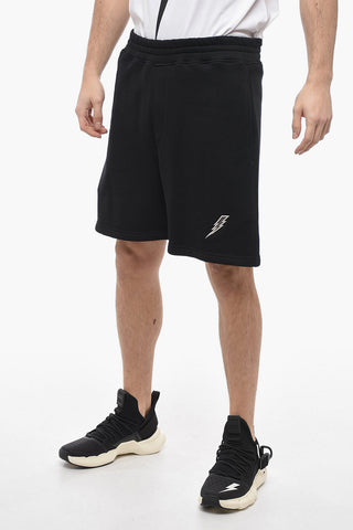 Shorts aus angerauter Baumwolle mit gesticktem Logo