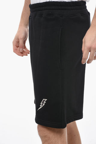 Shorts aus angerauter Baumwolle mit gesticktem Logo