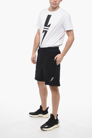 Shorts aus angerauter Baumwolle mit gesticktem Logo